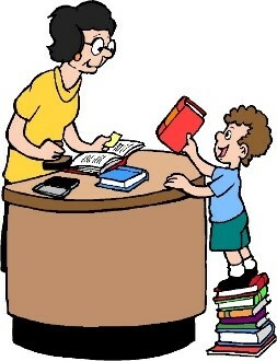 Picture of a student handing the librarian a book